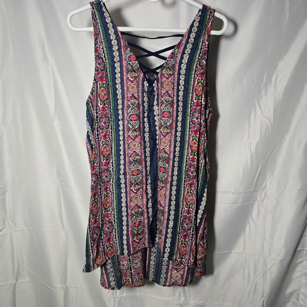 Sky and Sand Womens Boho Medallion Stripe Tank Top Large‎ indie summer